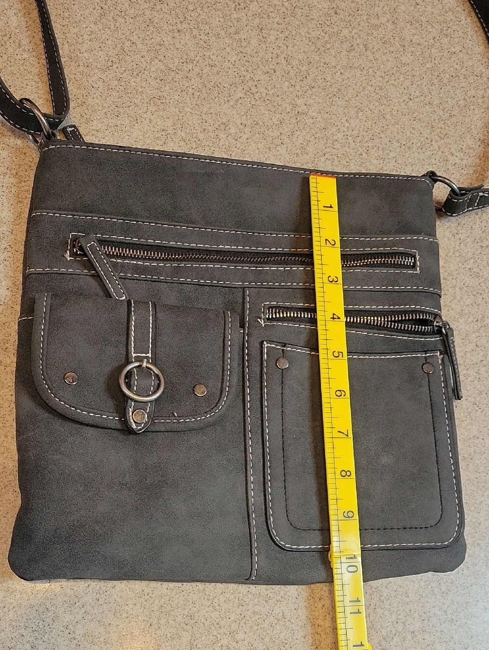 Gray Faux Leather Multi Pocket Crossbody Bag Y2K Utility Organizer Purse - Picture 7 of 11